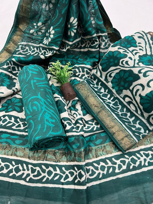 Exclusive Maheshwari Silk Suit Set With Cotton Pajama And Pure Maheshwari Silk Dupatta