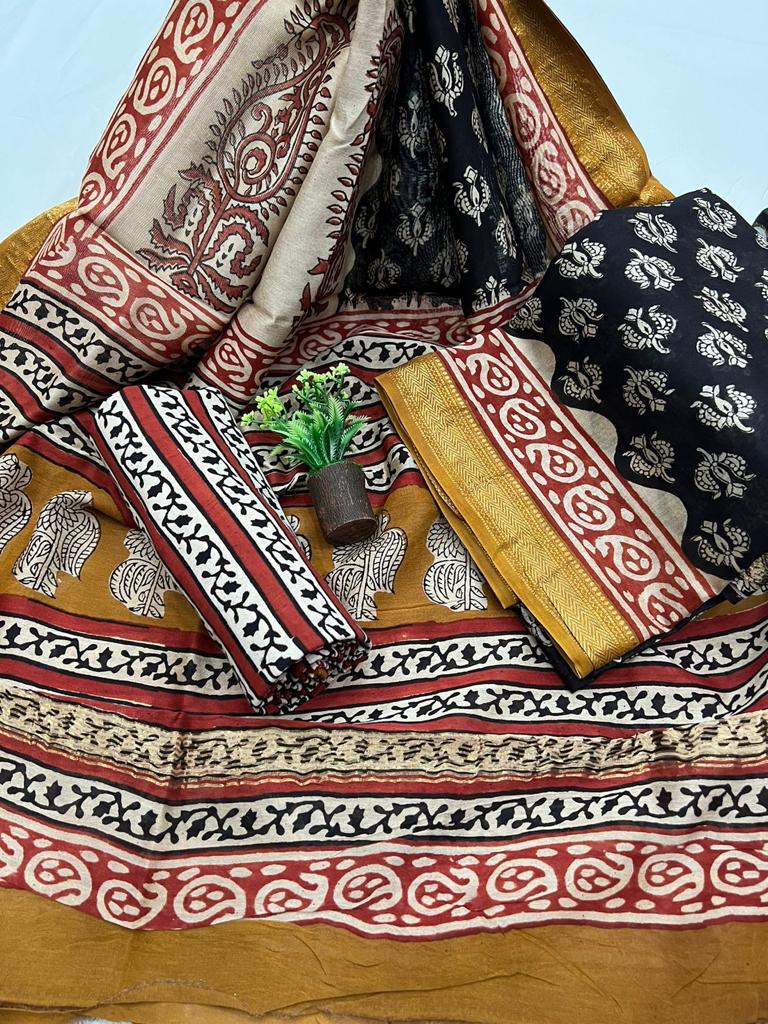 Exclusive Maheshwari Silk Suit Set With Cotton Pajama And Pure Maheshwari Silk Dupatta