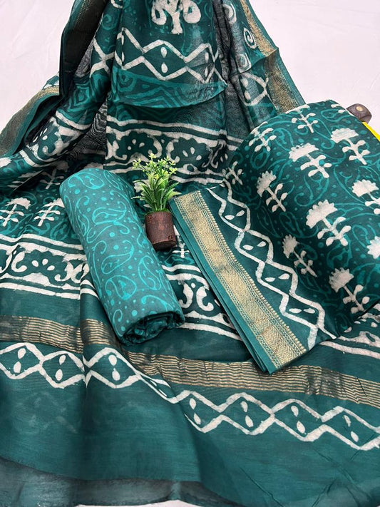 Exclusive Maheshwari Silk Suit Set With Cotton Pajama And Pure Maheshwari Silk Dupatta