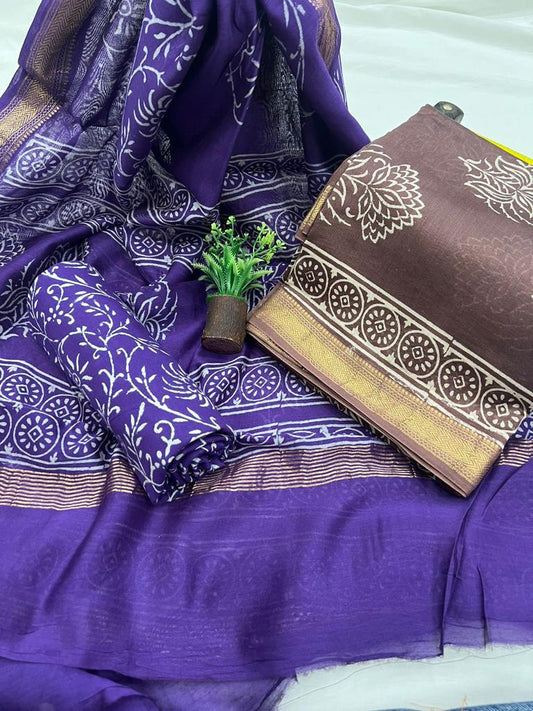 Exclusive Maheshwari Silk Suit Set With Cotton Pajama And Pure Maheshwari Silk Dupatta