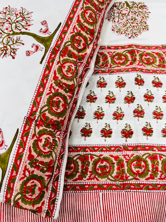 Beautiful Hand Block Printed Double Bedsheet with Two Pillow Covers