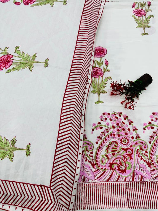 Beautiful Hand Block Printed Double Bedsheet with Two Pillow Covers