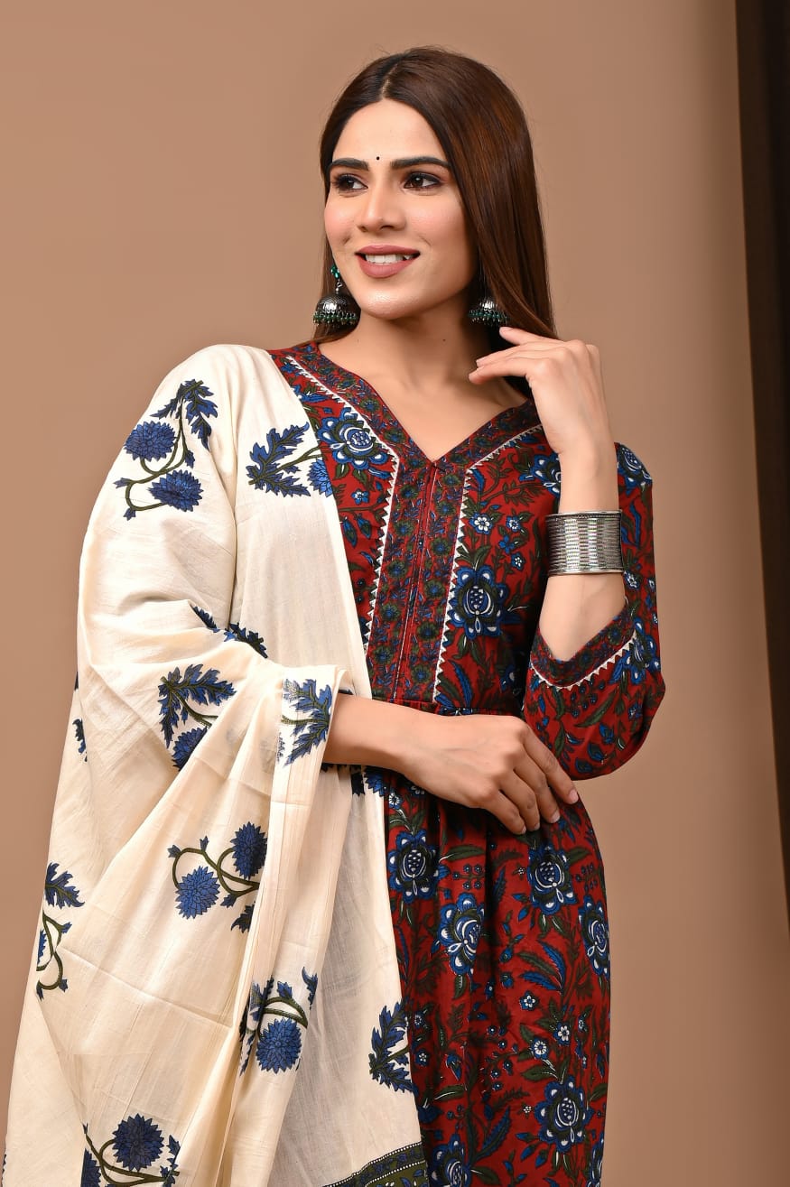 Nyra Cut Cotton Suit with Mulmul Dupatta