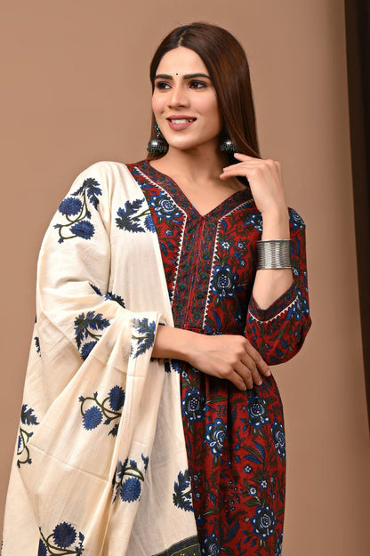 Nyra Cut Cotton Suit with Mulmul Dupatta