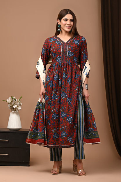 Nyra Cut Cotton Suit with Mulmul Dupatta