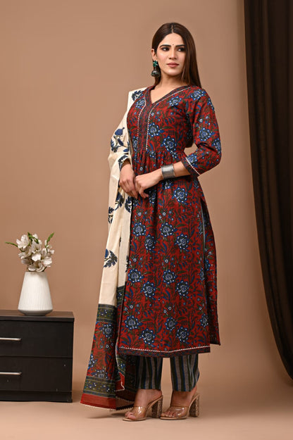 Nyra Cut Cotton Suit with Mulmul Dupatta