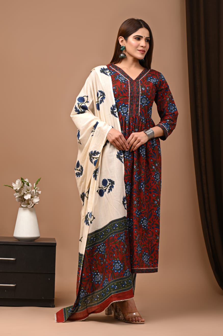 Nyra Cut Cotton Suit with Mulmul Dupatta