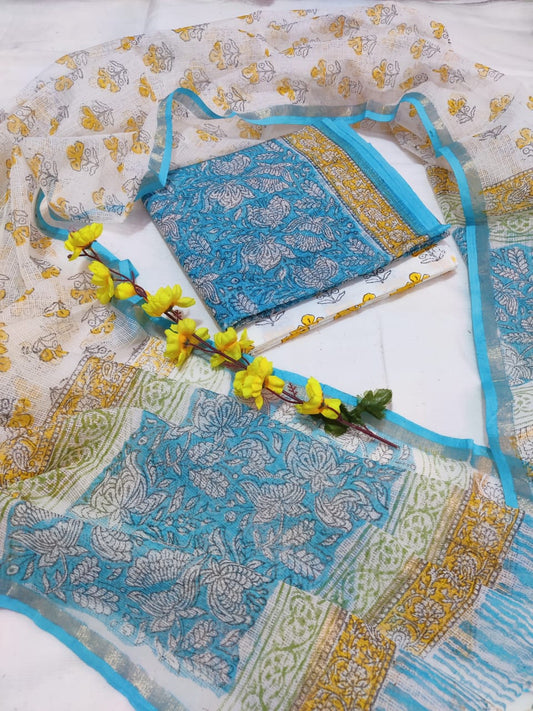 Block printed Kota Doriya Suit with Kota Doriya Dupatta