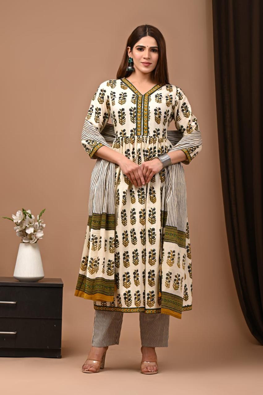 Nyra Cut Cotton Suit with Mulmul Dupatta