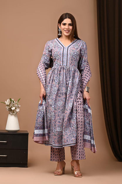 Nyra Cut Cotton Suit with Mulmul Dupatta