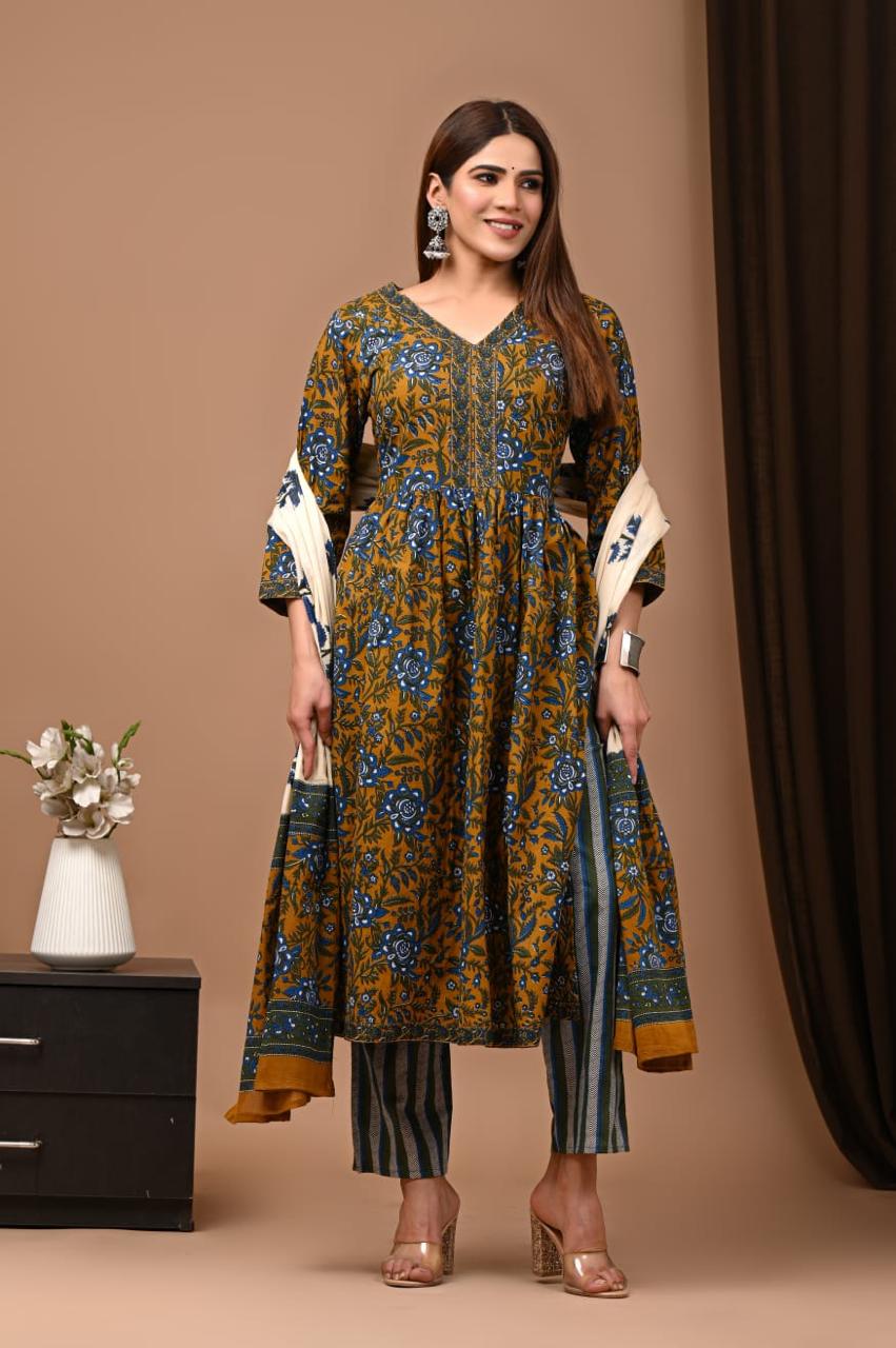 Nyra Cut Cotton Suit with Mulmul Dupatta