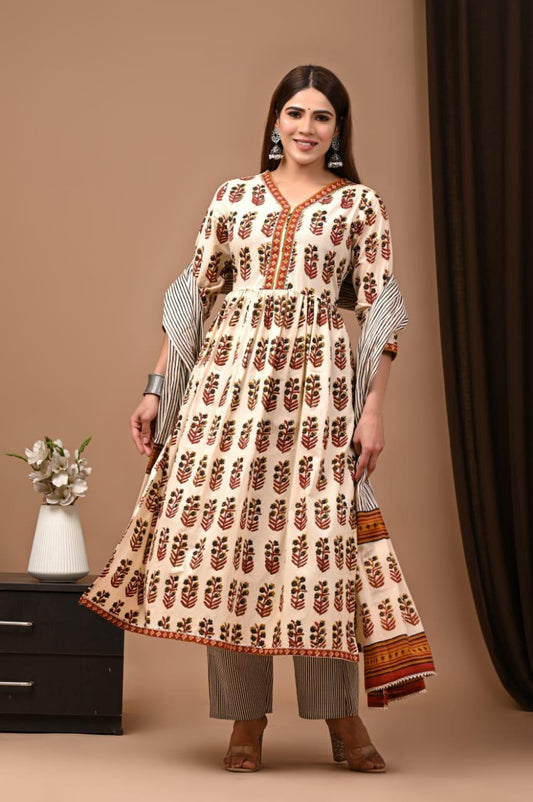 Nyra Cut Cotton Suit with Mulmul Dupatta