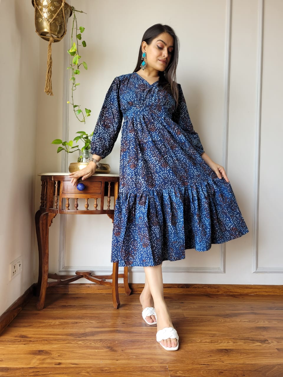 Hand block Printed Long Tier Dress