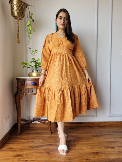 Hand block Printed Long Tier Dress