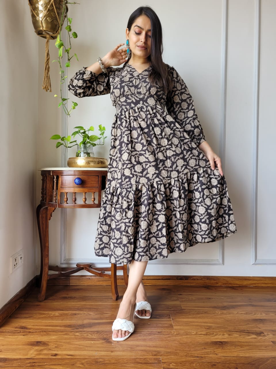 Hand block Printed Long Tier Dress