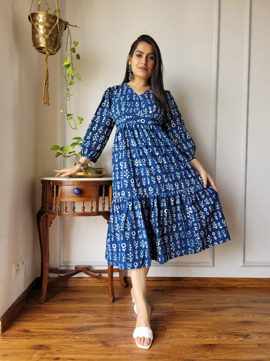 Hand block Printed Long Tier Dress