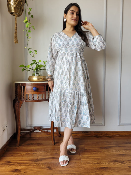 Hand block Printed Long Tier Dress