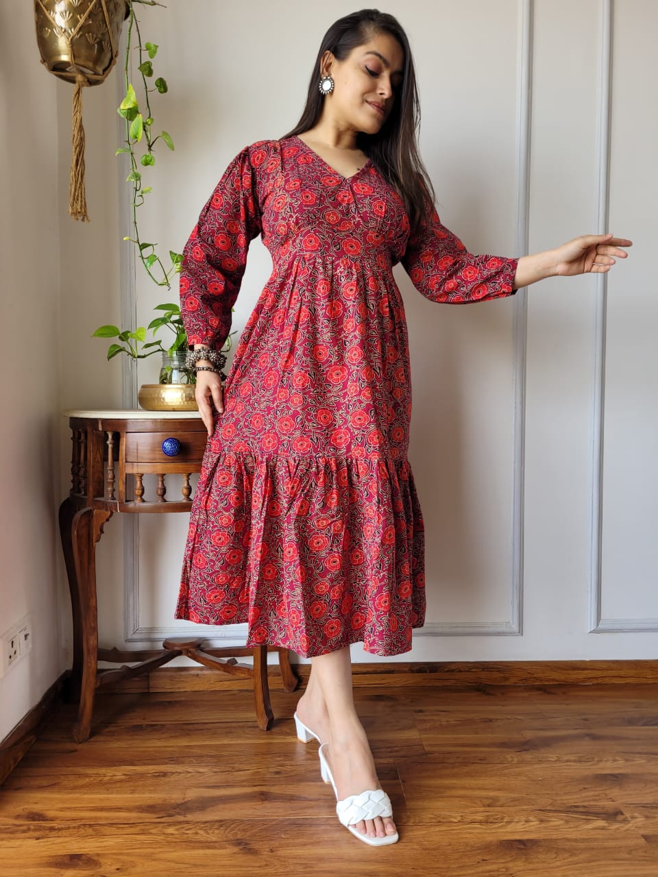 Hand block Printed Long Tier Dress