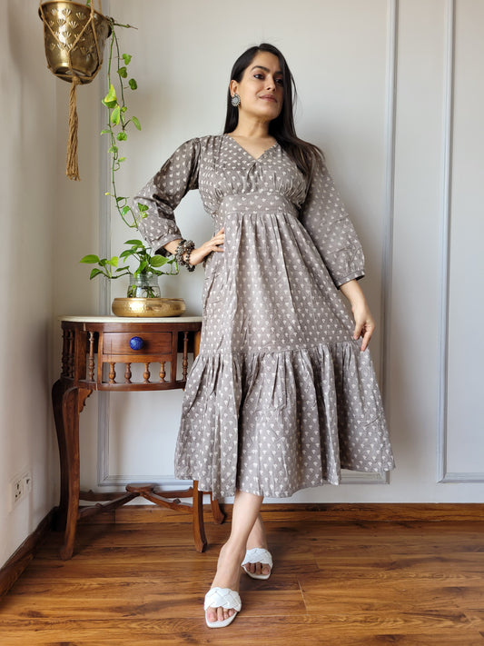 Hand block Printed Long Tier Dress