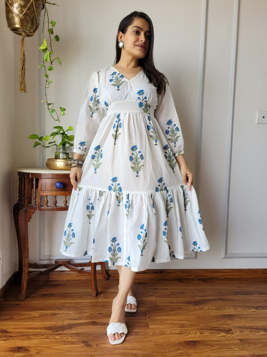 Hand block Printed Long Tier Dress