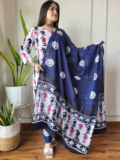 Hand Block Cotton Suits With Cotton Dupatta