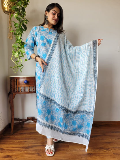 Hand Block Cotton Suits With Cotton Dupatta