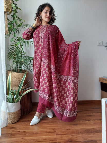 Hand Block Cotton Suits With Cotton Dupatta