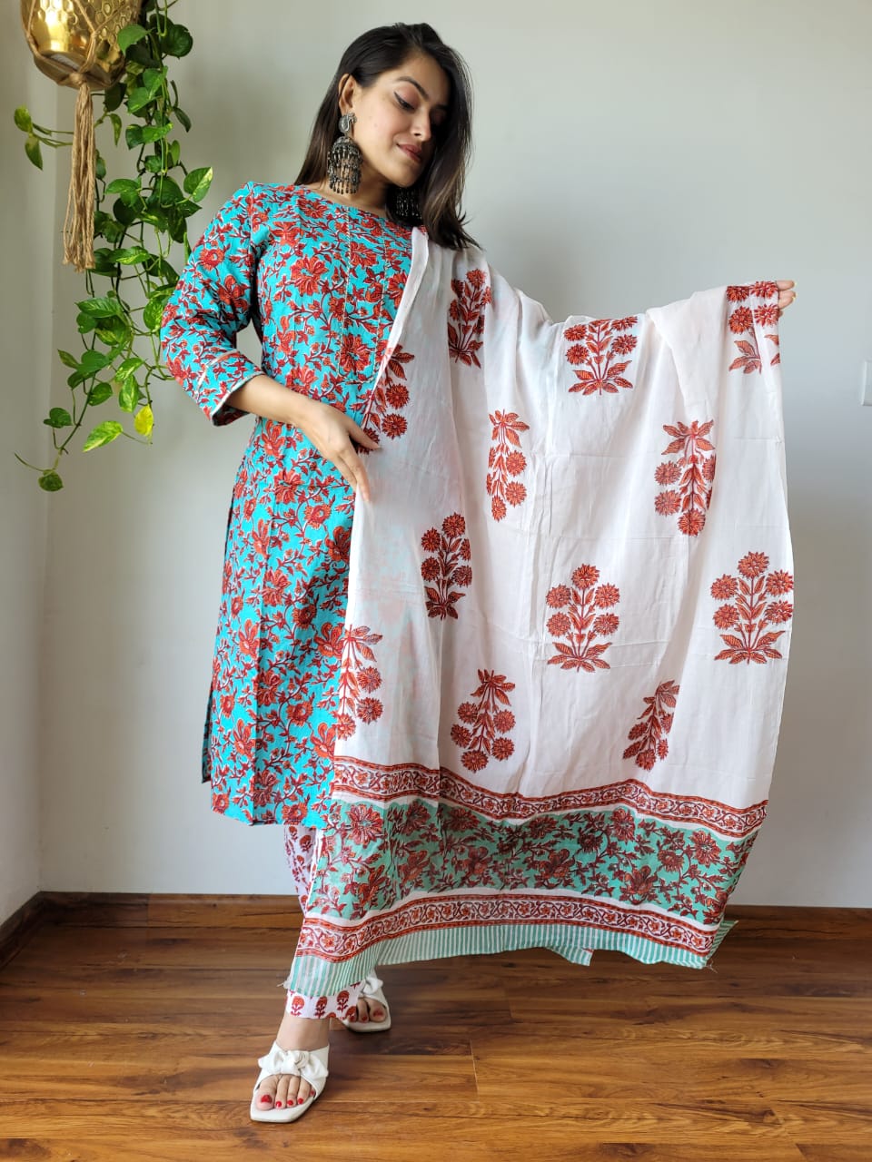 Hand Block Cotton Suits With Cotton Dupatta