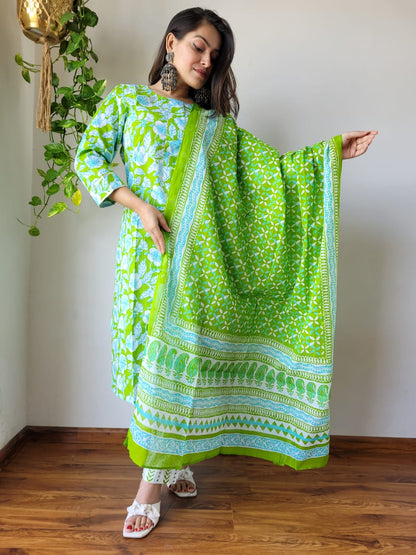 Hand Block Cotton Suits With Cotton Dupatta