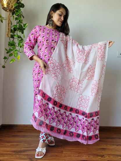 Hand Block Cotton Suits With Cotton Dupatta