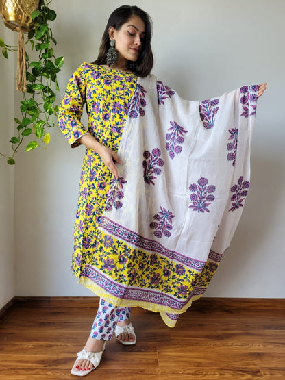 Hand Block Cotton Suits With Cotton Dupatta