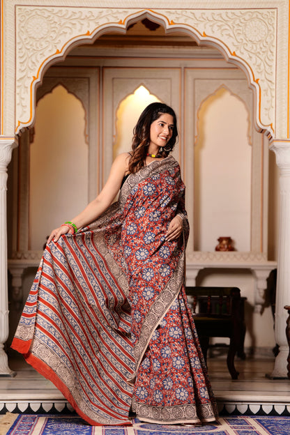 Pure Organic Cotton Mulmul Saree With Blouse