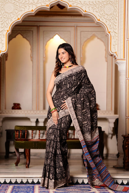 Pure Organic Cotton Mulmul Saree With Blouse