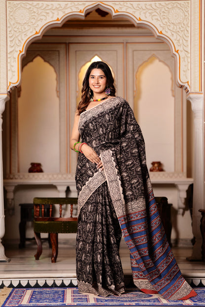 Pure Organic Cotton Mulmul Saree With Blouse