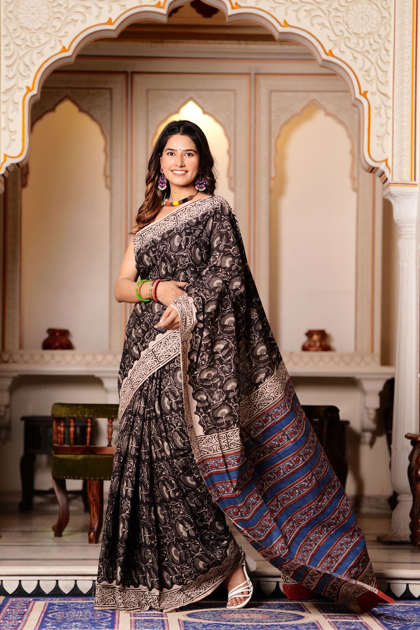 Pure Organic Cotton Mulmul Saree With Blouse