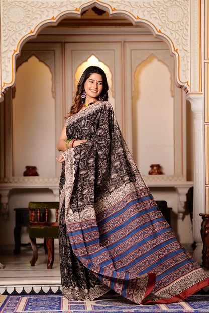 Pure Organic Cotton Mulmul Saree With Blouse