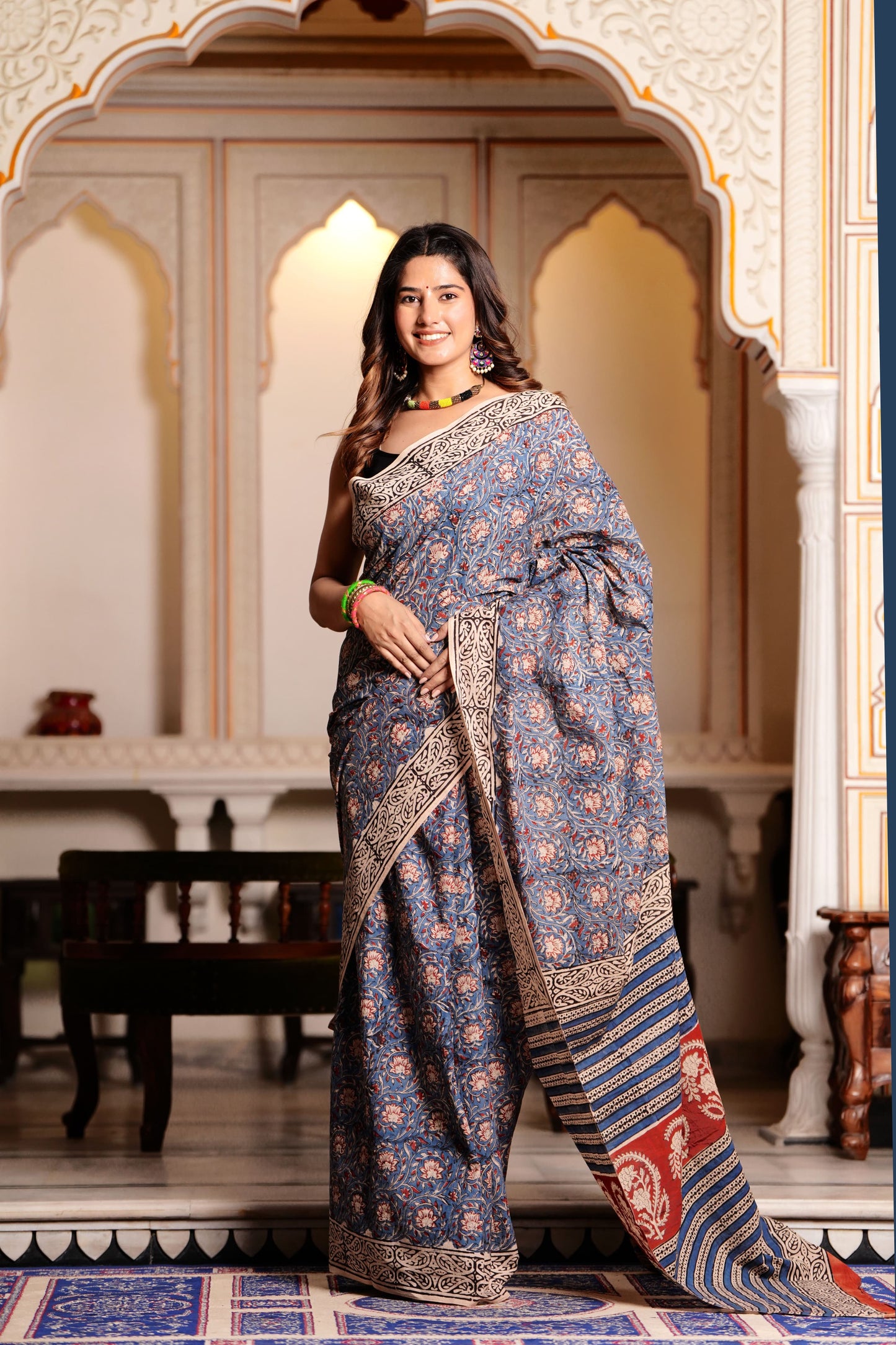 Pure Organic Cotton Mulmul Saree With Blouse