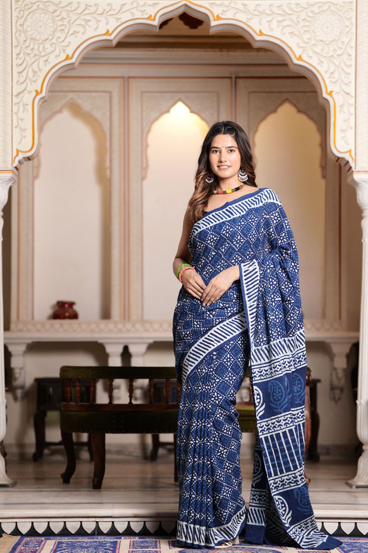 Pure Organic Cotton Mulmul Saree With Blouse