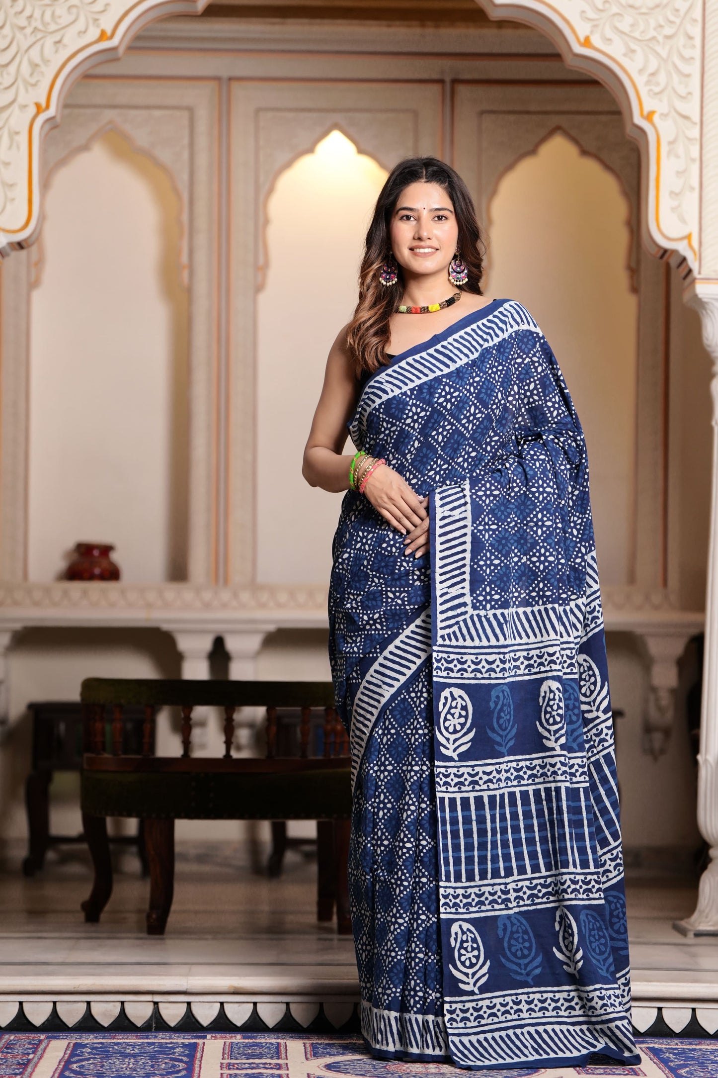 Pure Organic Cotton Mulmul Saree With Blouse