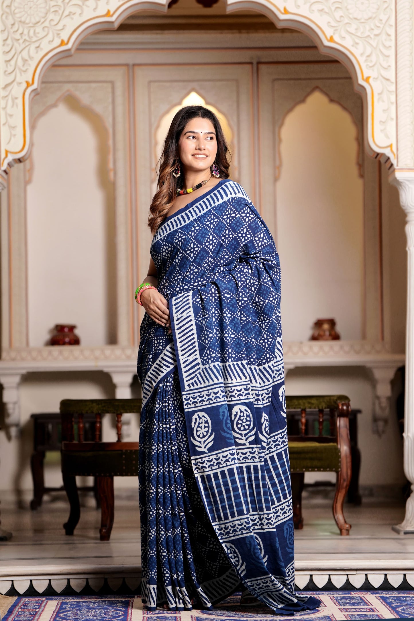 Pure Organic Cotton Mulmul Saree With Blouse