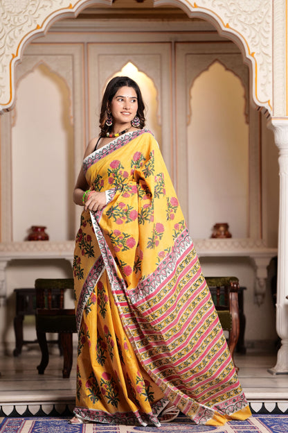 Pure Organic Cotton Mulmul Saree With Blouse