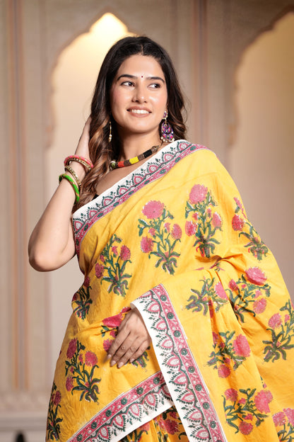 Pure Organic Cotton Mulmul Saree With Blouse