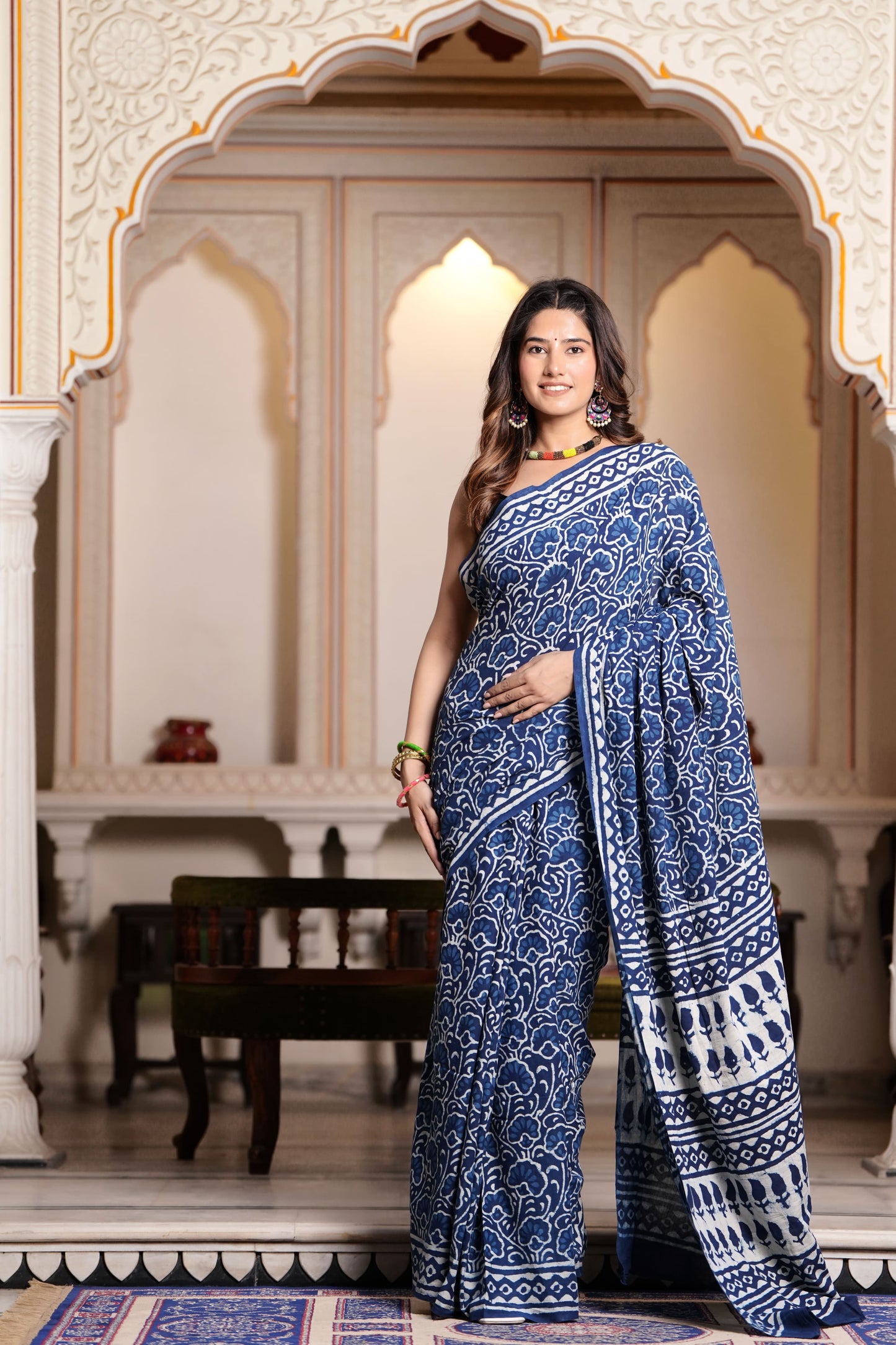 Pure Organic Cotton Mulmul Saree With Blouse