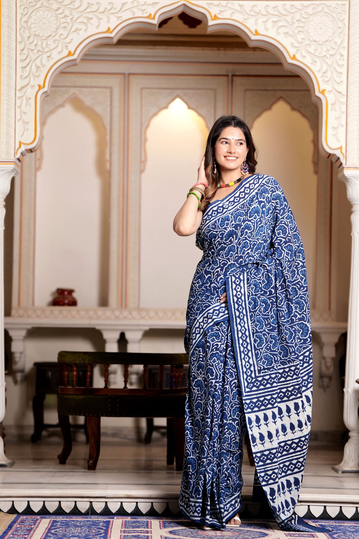 Pure Organic Cotton Mulmul Saree With Blouse