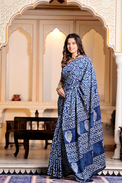 Pure Organic Cotton Mulmul Saree With Blouse