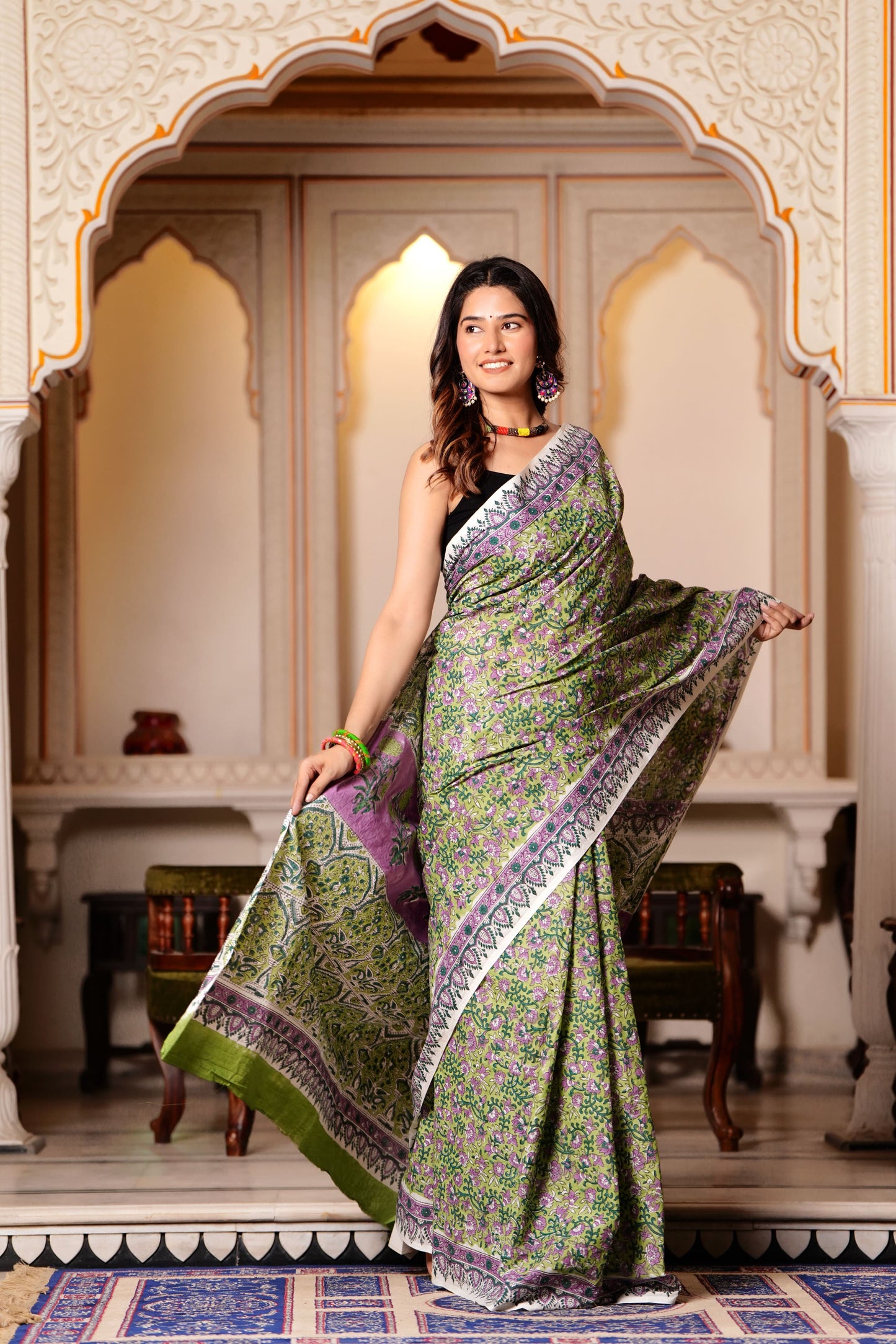 Pure Organic Cotton Mulmul Saree With Blouse