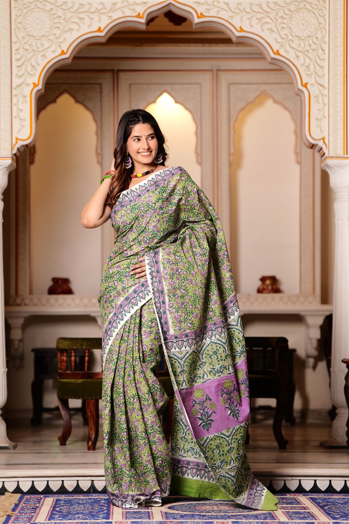 Pure Organic Cotton Mulmul Saree With Blouse