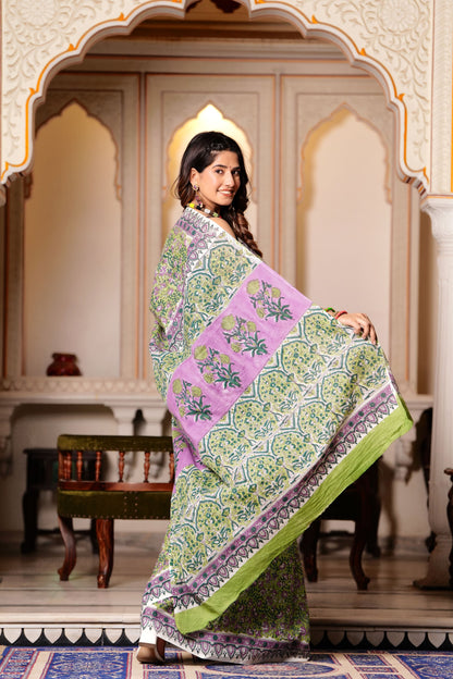 Pure Organic Cotton Mulmul Saree With Blouse