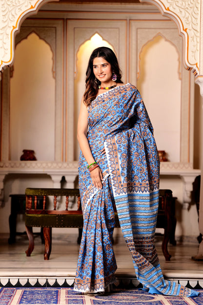 Pure Organic Cotton Mulmul Saree With Blouse