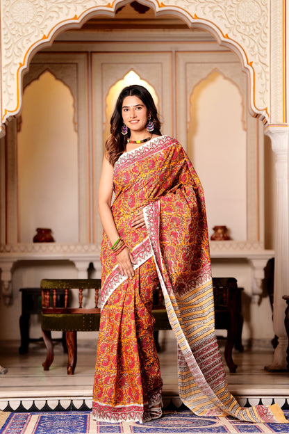 Pure Organic Cotton Mulmul Saree With Blouse